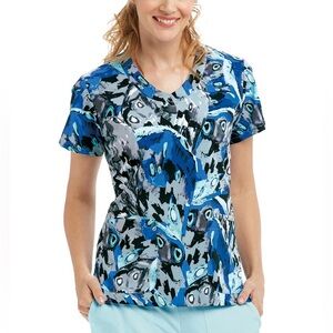 Grey's Anatomy Blue and Gray Patterned Scrub Top